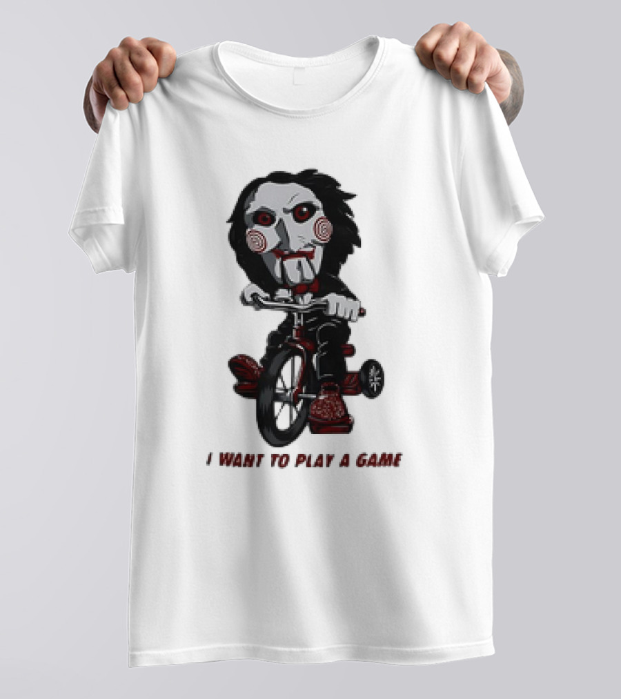Saw Jigsaw I Want To Play A Game Tricycle Puppet Image T-Shirt