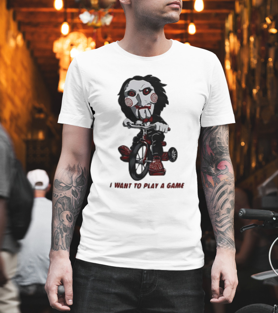 Saw Jigsaw I Want To Play A Game Tricycle Puppet Image T-Shirt