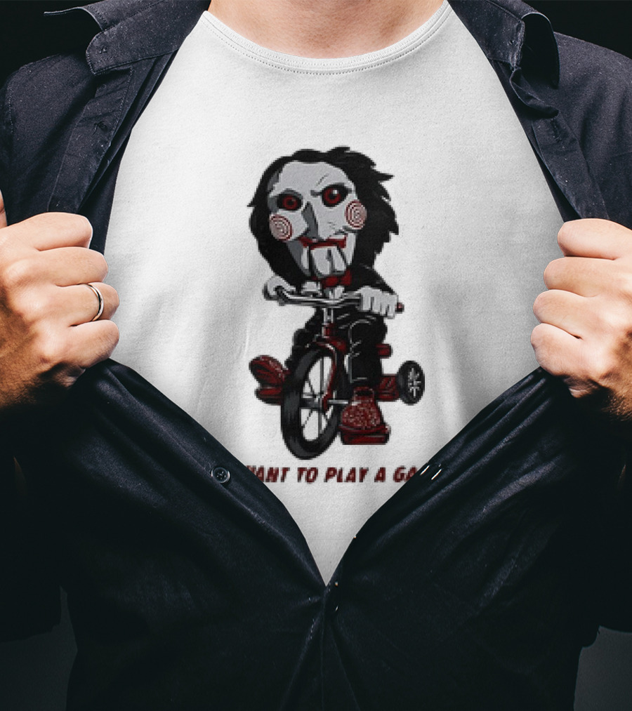 Saw Jigsaw I Want To Play A Game Tricycle Puppet Image T-Shirt