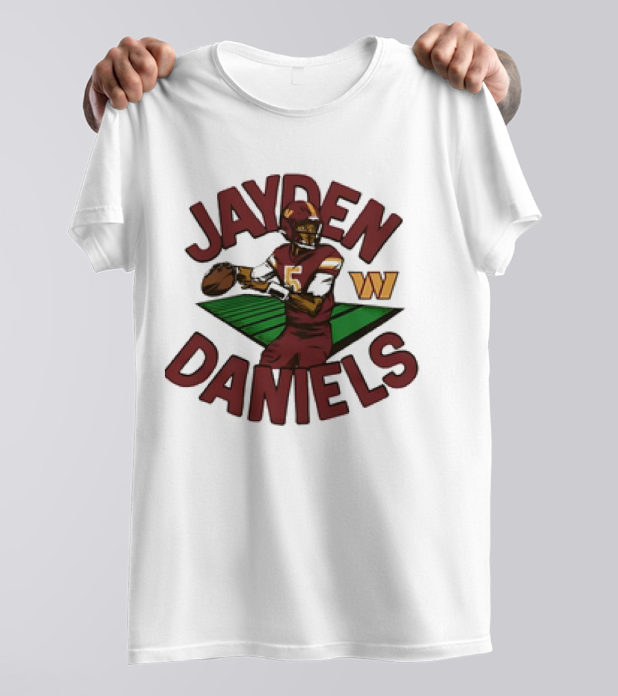 Washington Commanders Jayden Daniels Cartoon Quarterback W T-Shirt