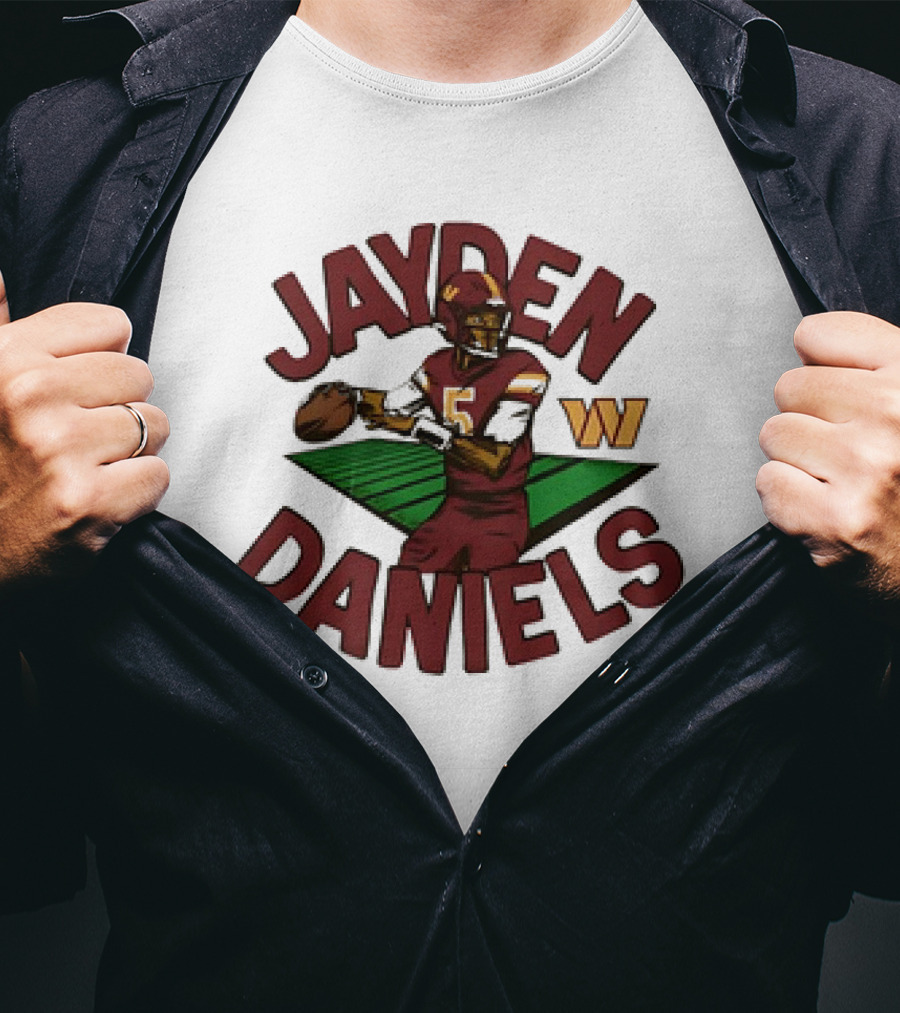 Washington Commanders Jayden Daniels Cartoon Quarterback W T-Shirt