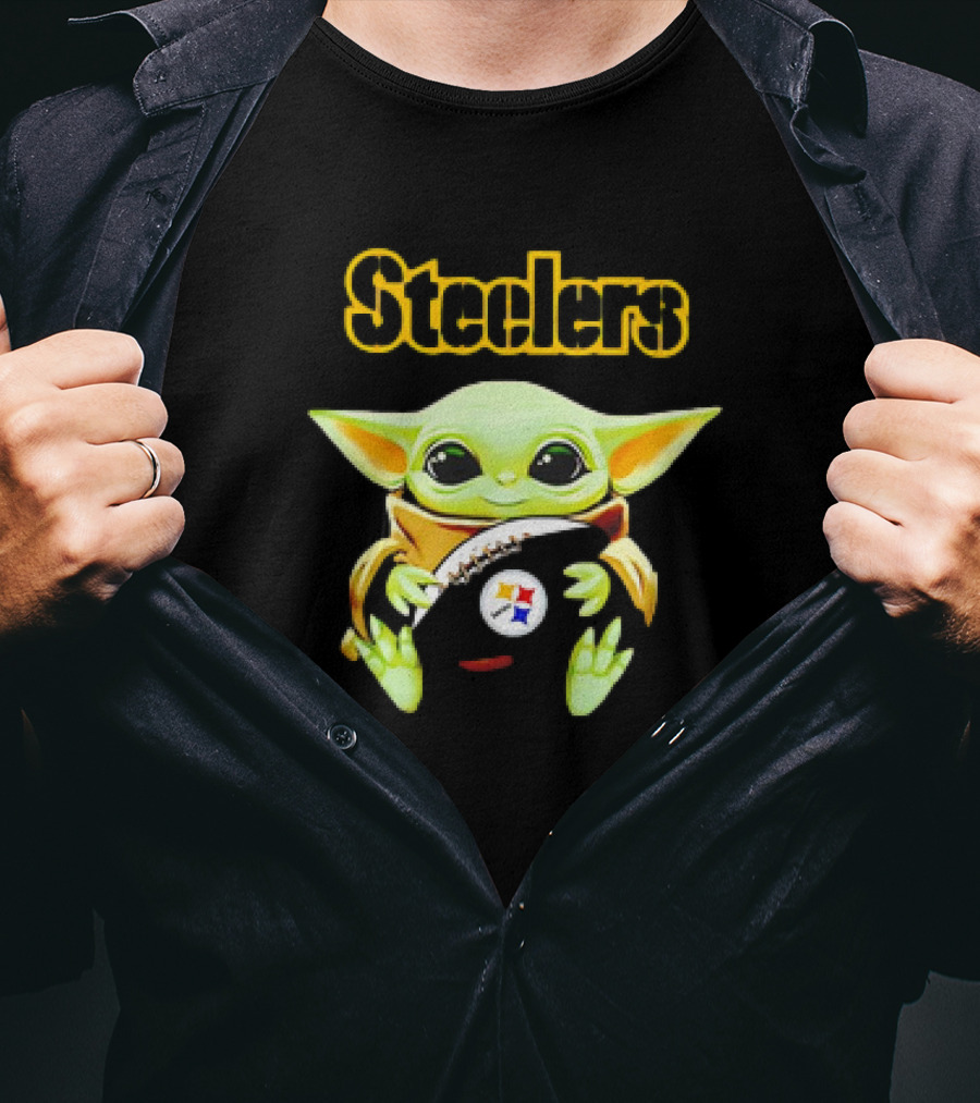 Baby Yoda Hugging Pittsburgh Steelers Football T-Shirt