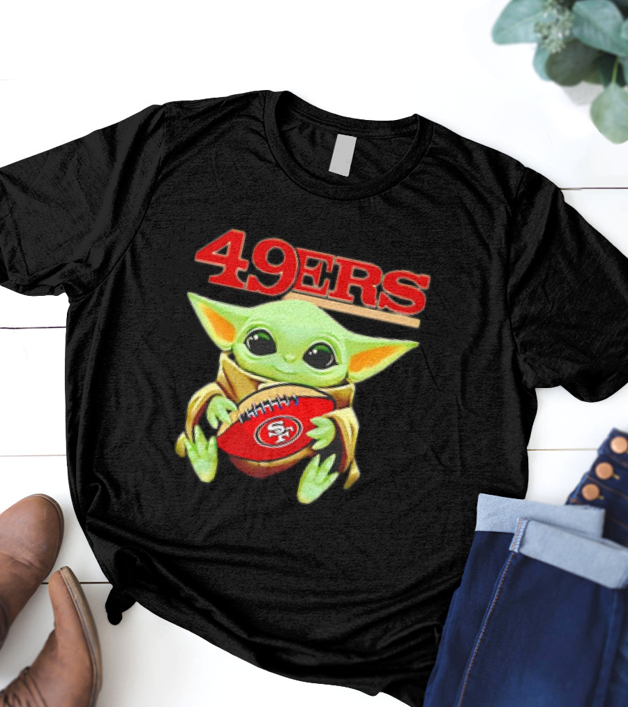 Baby Yoda Star Wars Holding San Francisco 49ers Football T-Shirt