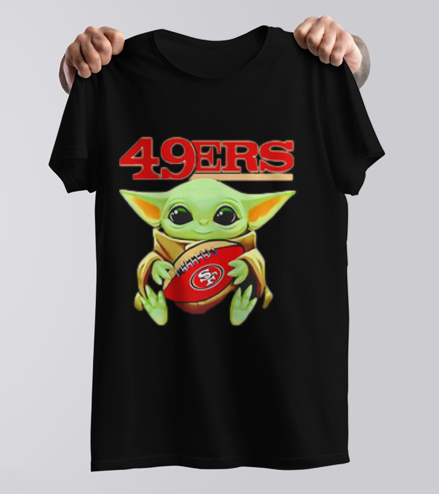 Baby Yoda Star Wars Holding San Francisco 49ers Football T-Shirt