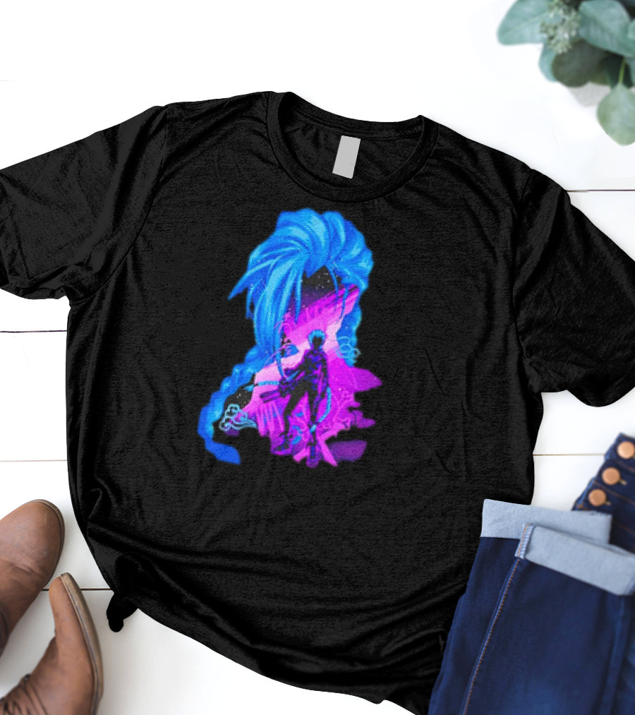 Jinx Arcane League Of Legends Iconic Silhouette With Blue Hair T-Shirt