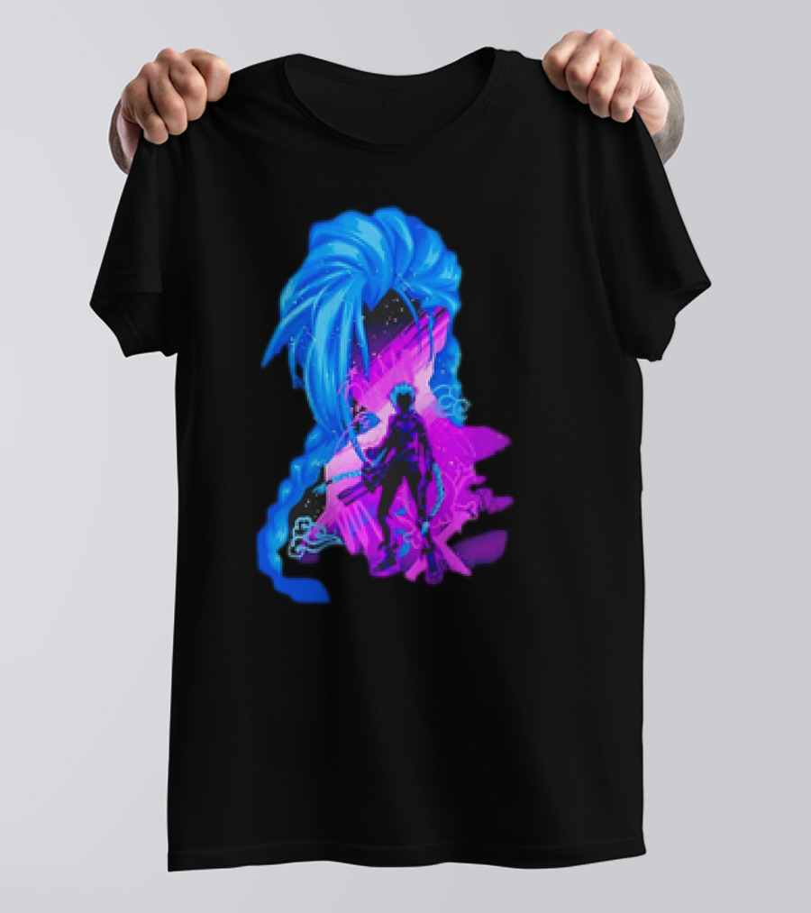 Jinx Arcane League Of Legends Iconic Silhouette With Blue Hair T-Shirt