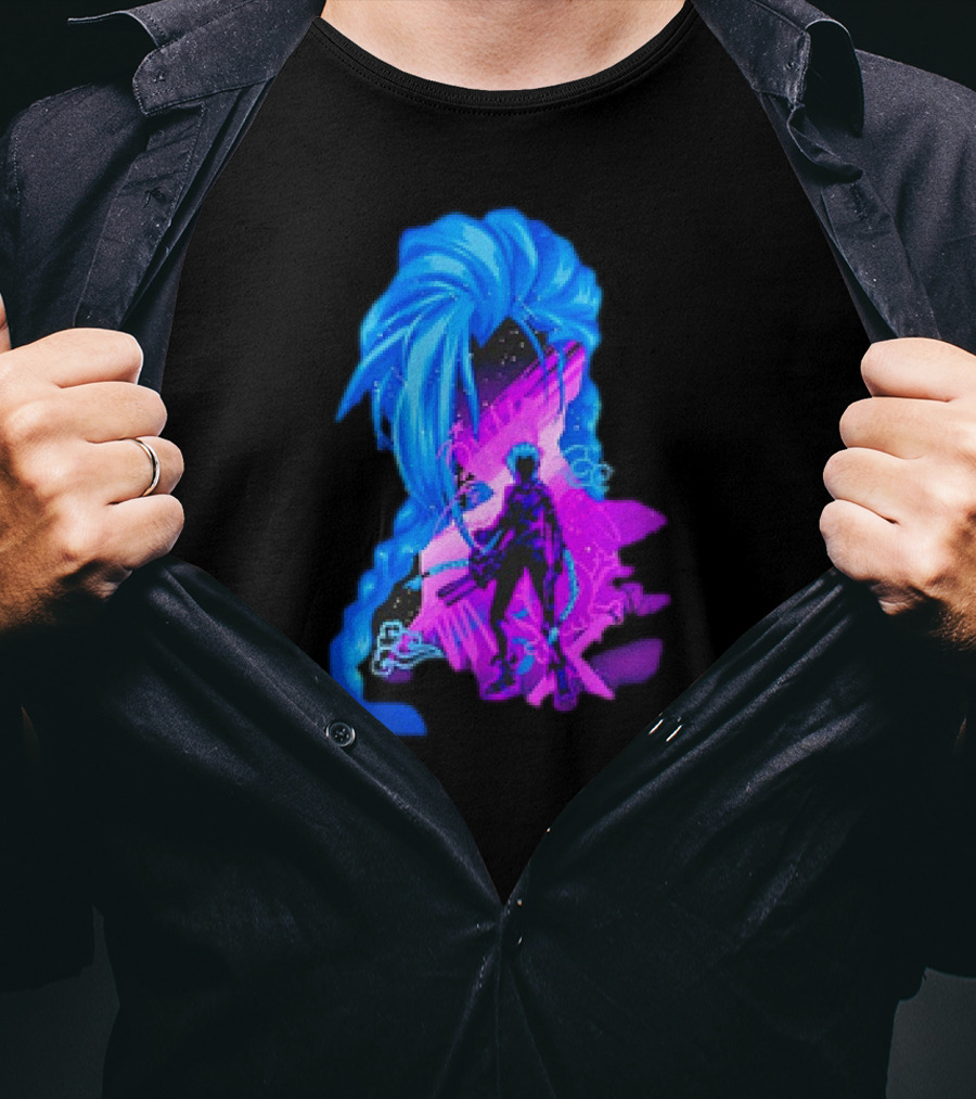Jinx Arcane League Of Legends Iconic Silhouette With Blue Hair T-Shirt