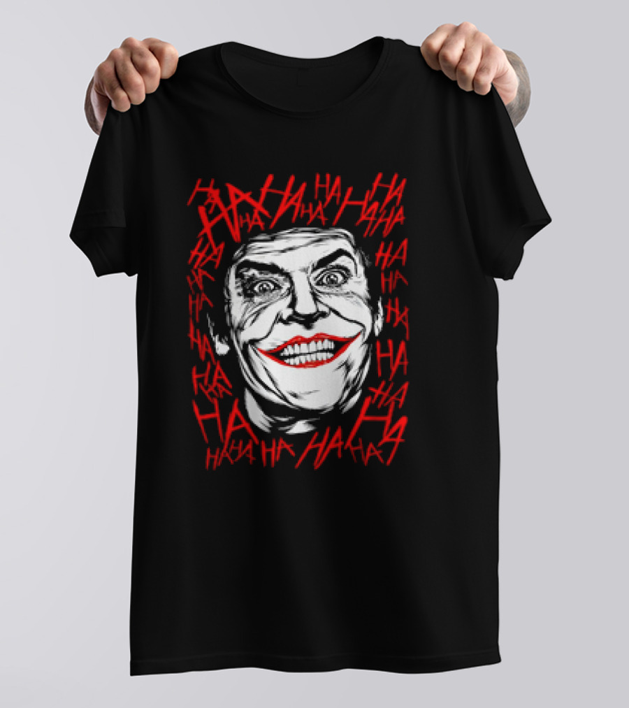 Joker Laughing Face Surrounded By Red HAHA Textured T-Shirt
