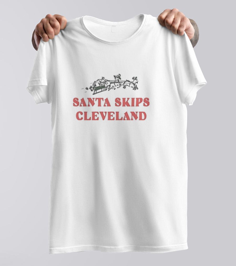 Santa Skips Cleveland Christmas Sleigh And Reindeer T-Shirt