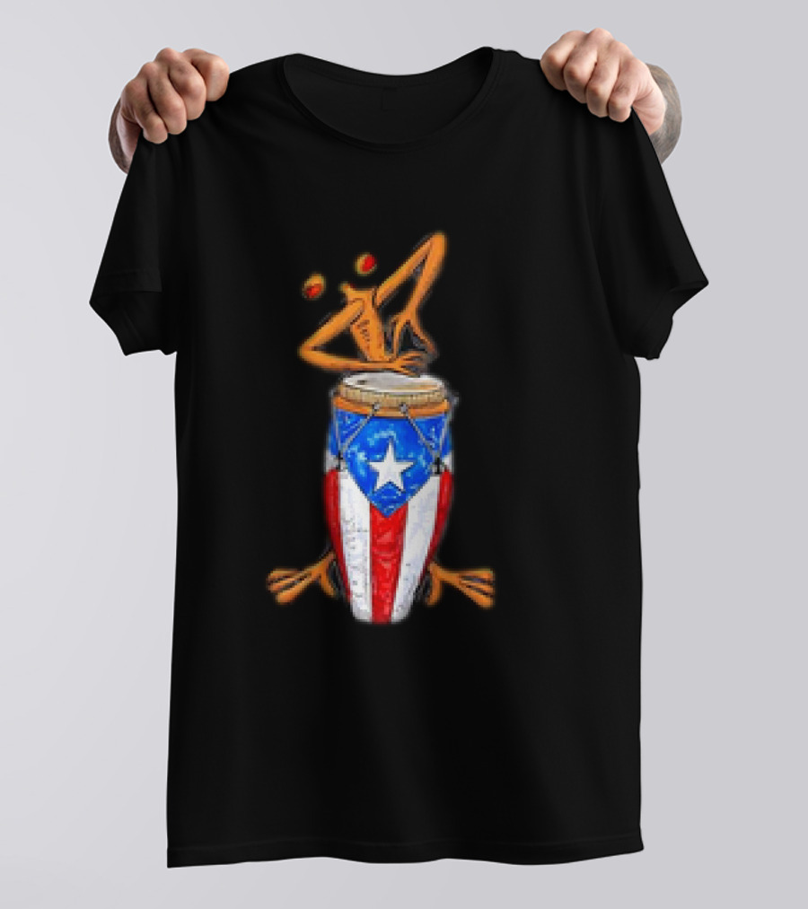 Boricua Puerto Rican Coqui Playing Drum Taino Flag T-Shirt