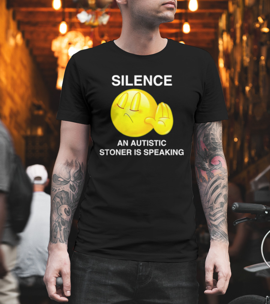 Silence Emoji With Hand Gesture An Autistic Stoner Is Speaking T-Shirt
