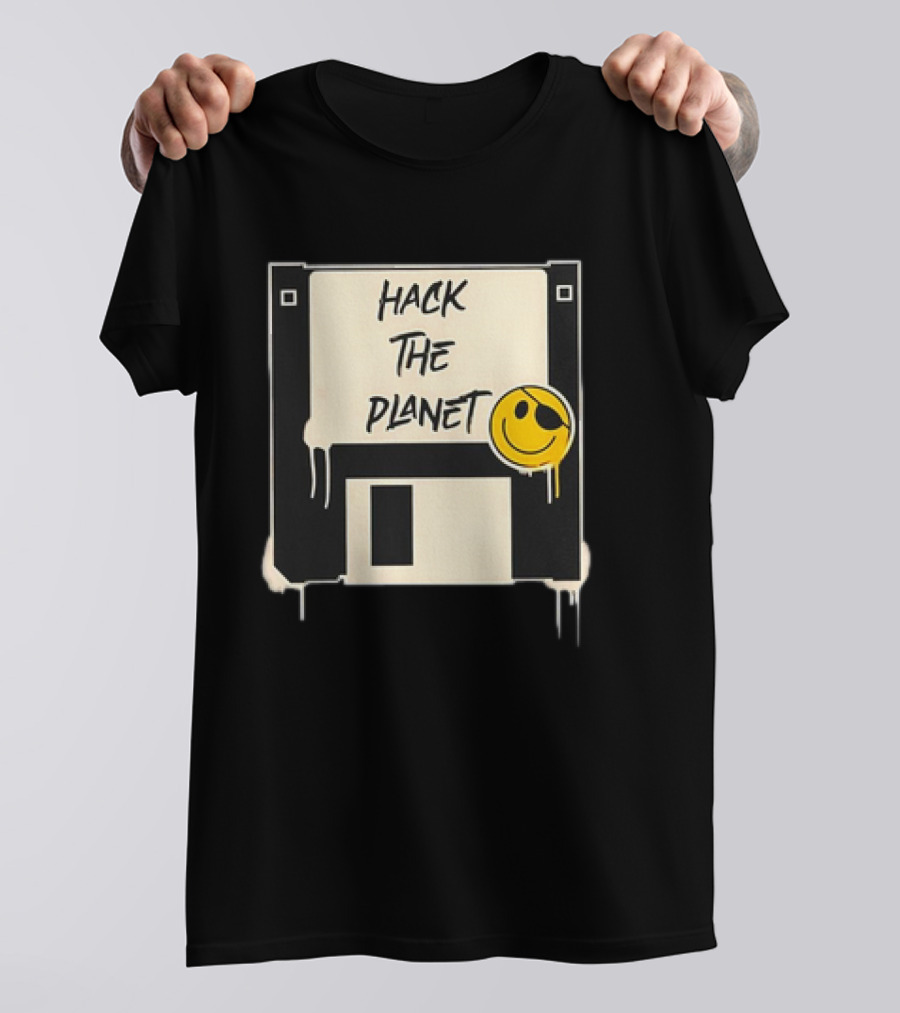 Hack The Planet Floppy Disk Smiley Face T-Shirt