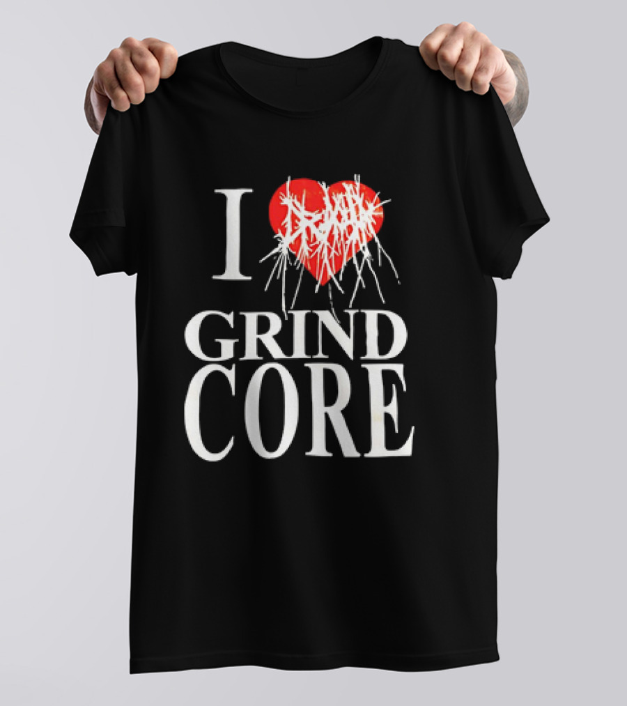 I Love Grind Core Heart Symbol With Band Logo T-Shirt