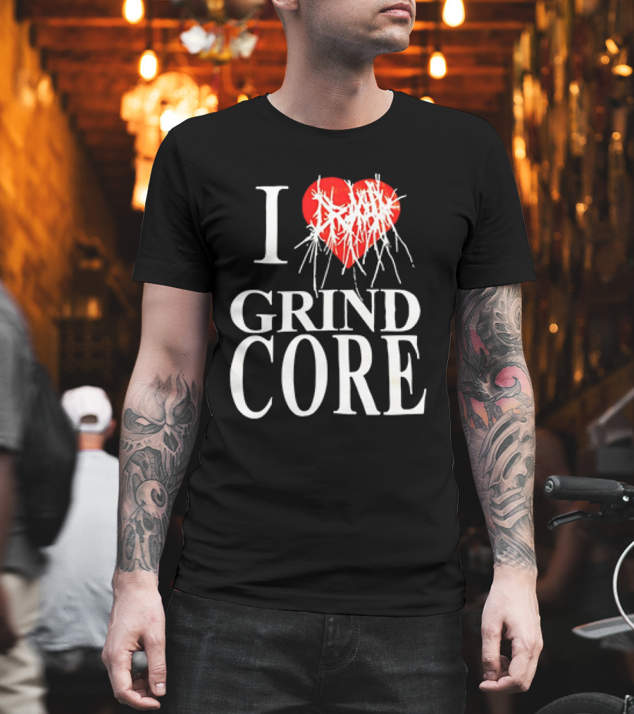 I Love Grind Core Heart Symbol With Band Logo T-Shirt