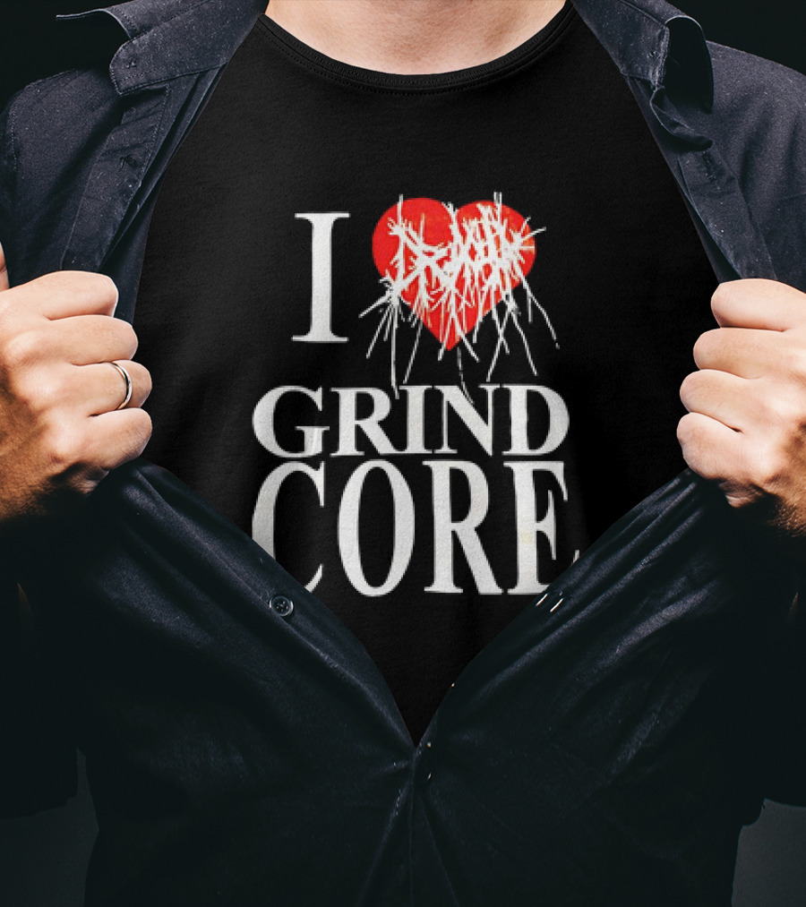I Love Grind Core Heart Symbol With Band Logo T-Shirt