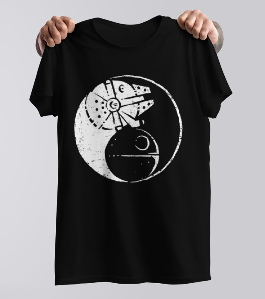 Millennium Falcon And Death Star Yin Yang Balancing The Force T-Shirt