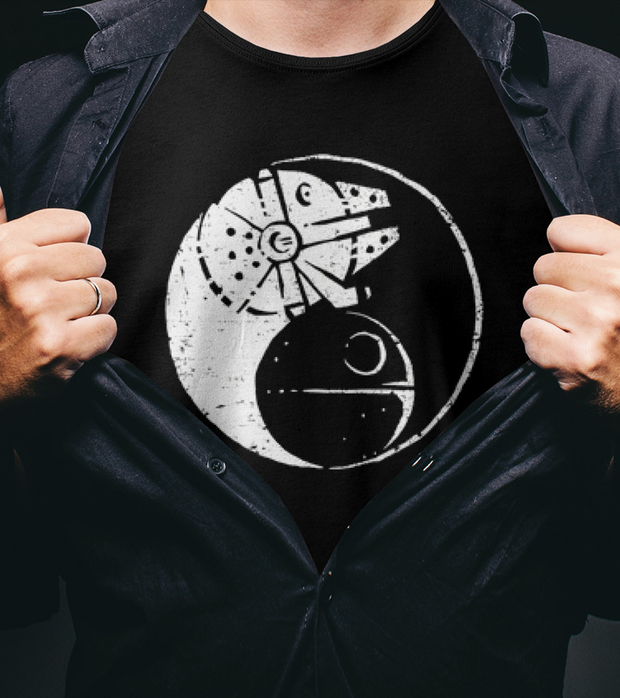 Millennium Falcon And Death Star Yin Yang Balancing The Force T-Shirt