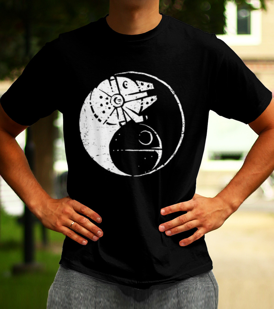 Millennium Falcon And Death Star Yin Yang Balancing The Force T-Shirt