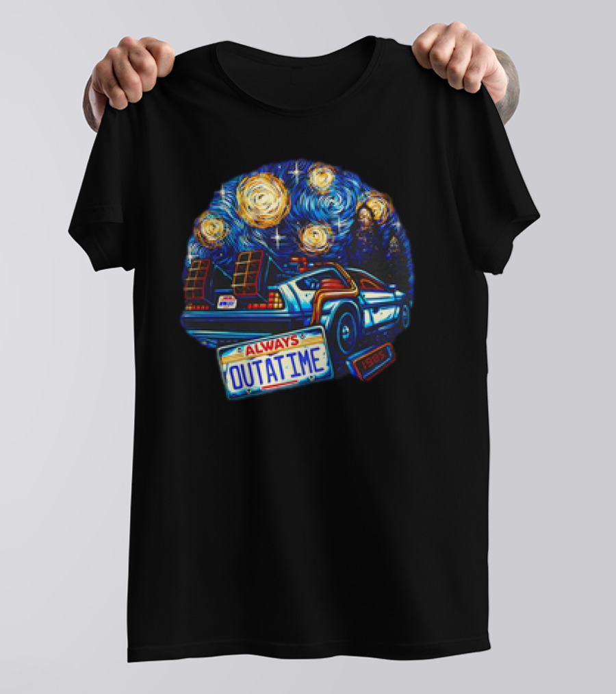 Back To The Future Always Outatime DeLorean Starry Night Scene T-Shirt
