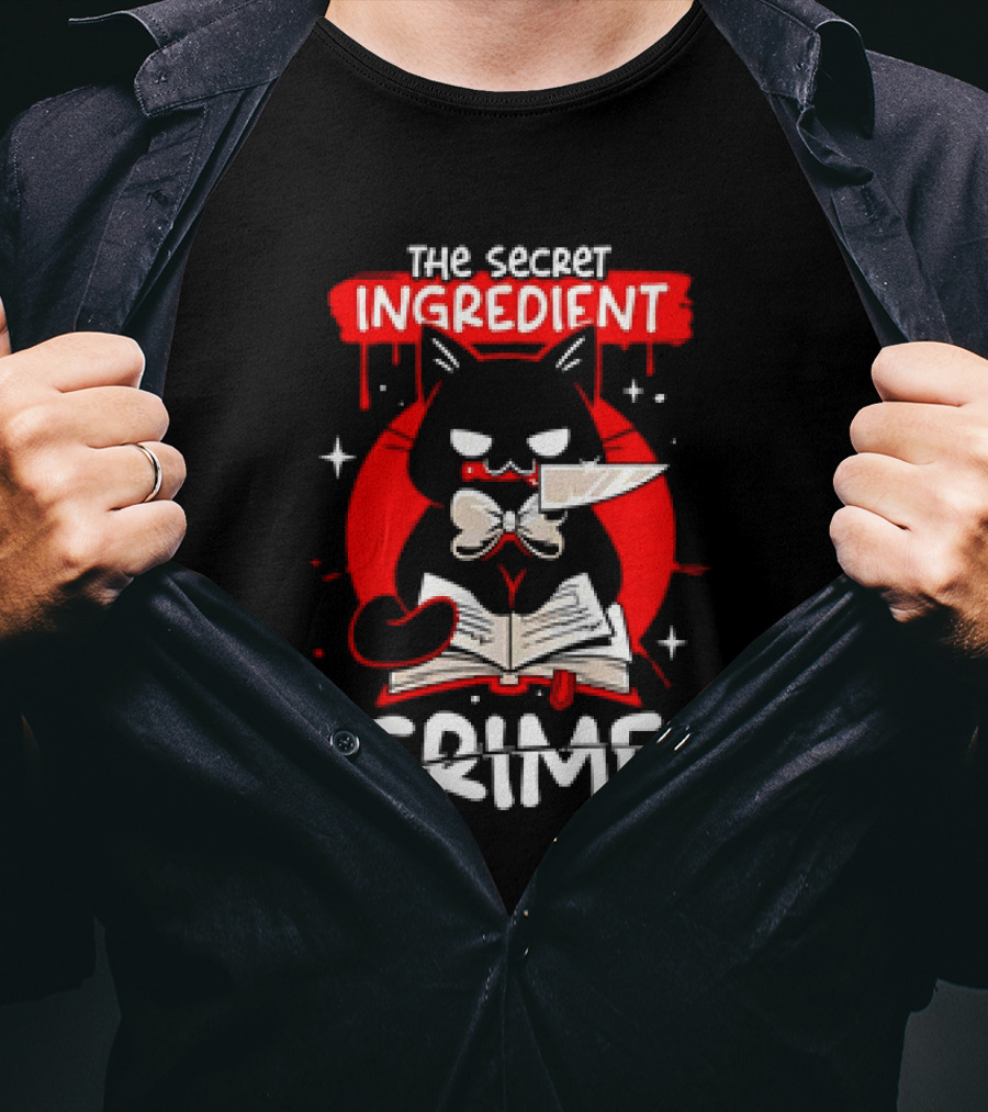 The Secret Ingredient Cat With Knife And Book Is Crime T-Shirt
