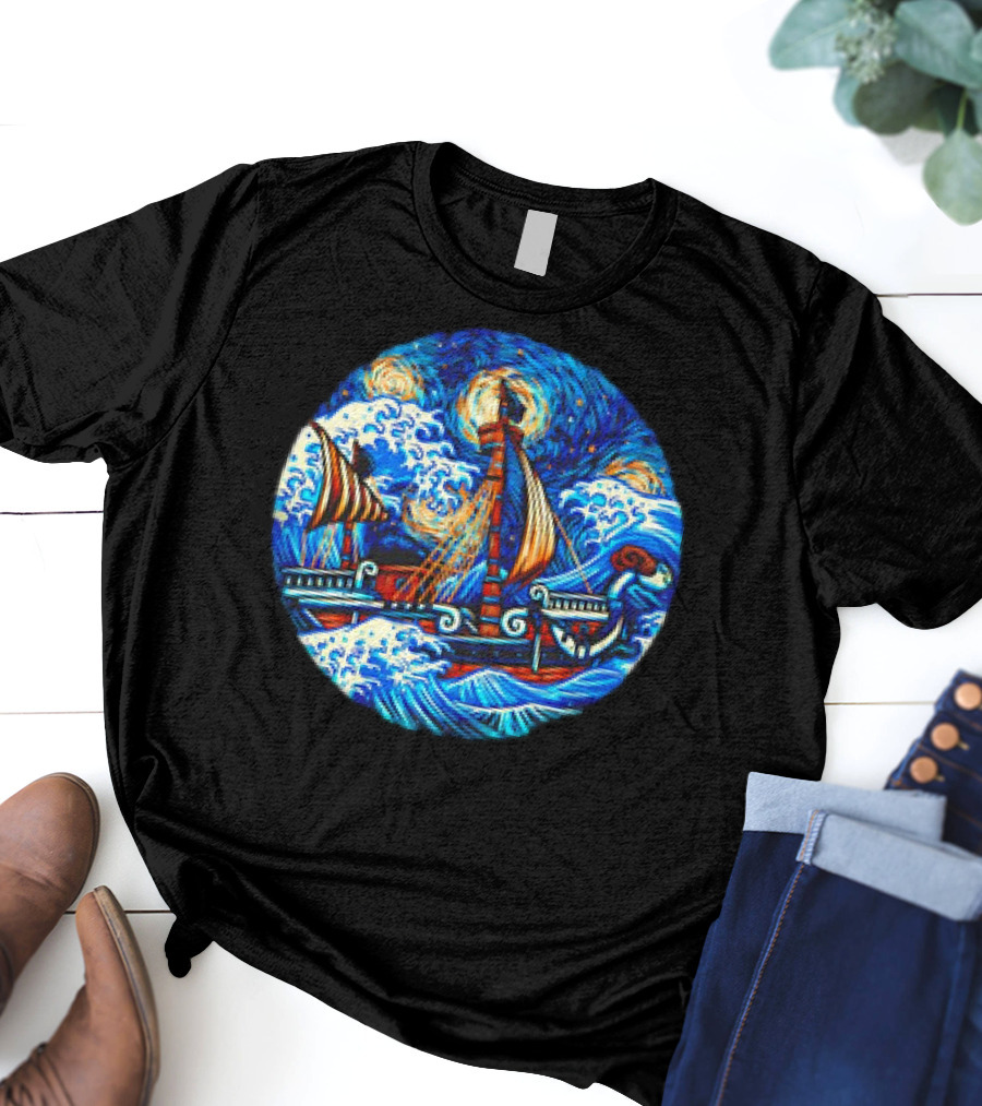 Going Merry One Piece Pirate Ship Van Gogh Wave T-Shirt