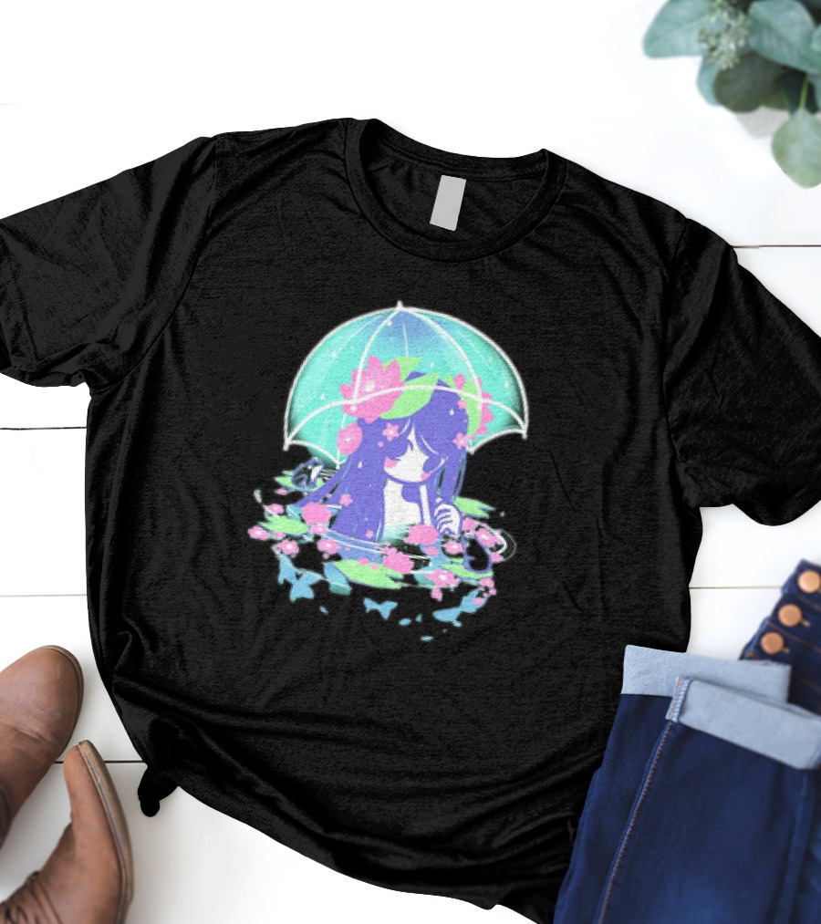 Miski Soaked Floating Girl With Umbrella And Flowers T-Shirt