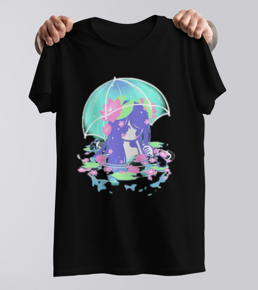 Miski Soaked Floating Girl With Umbrella And Flowers T-Shirt