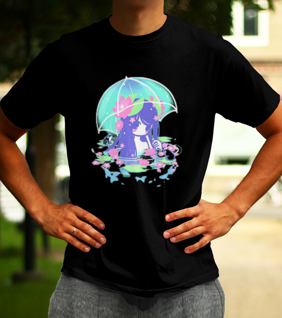 Miski Soaked Floating Girl With Umbrella And Flowers T-Shirt