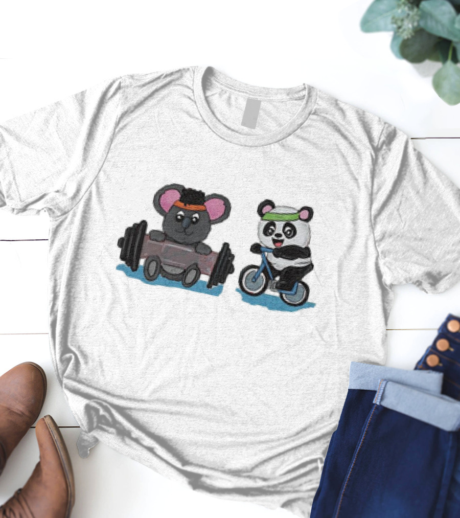 Koala Lifting Weights And Panda Riding Bicycle Together T-Shirt