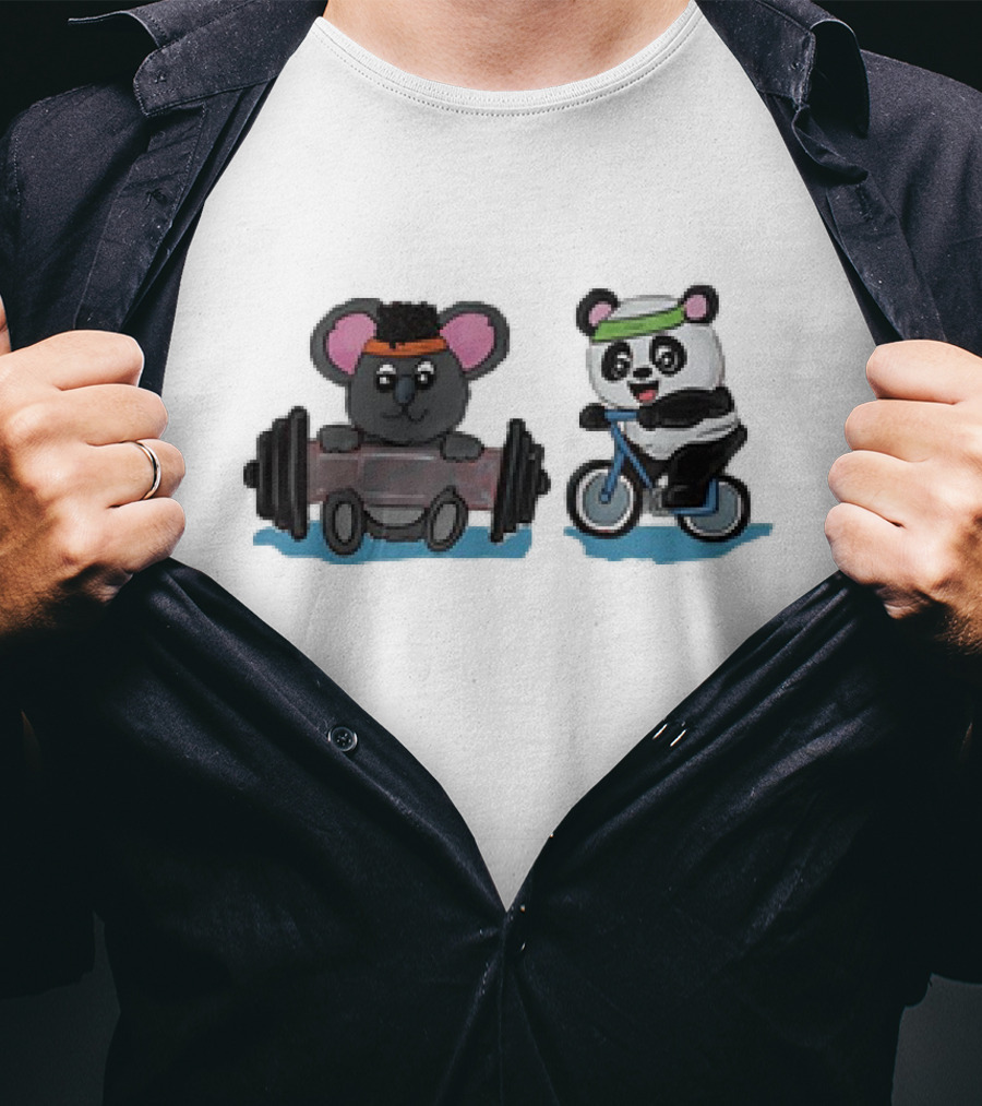 Koala Lifting Weights And Panda Riding Bicycle Together T-Shirt