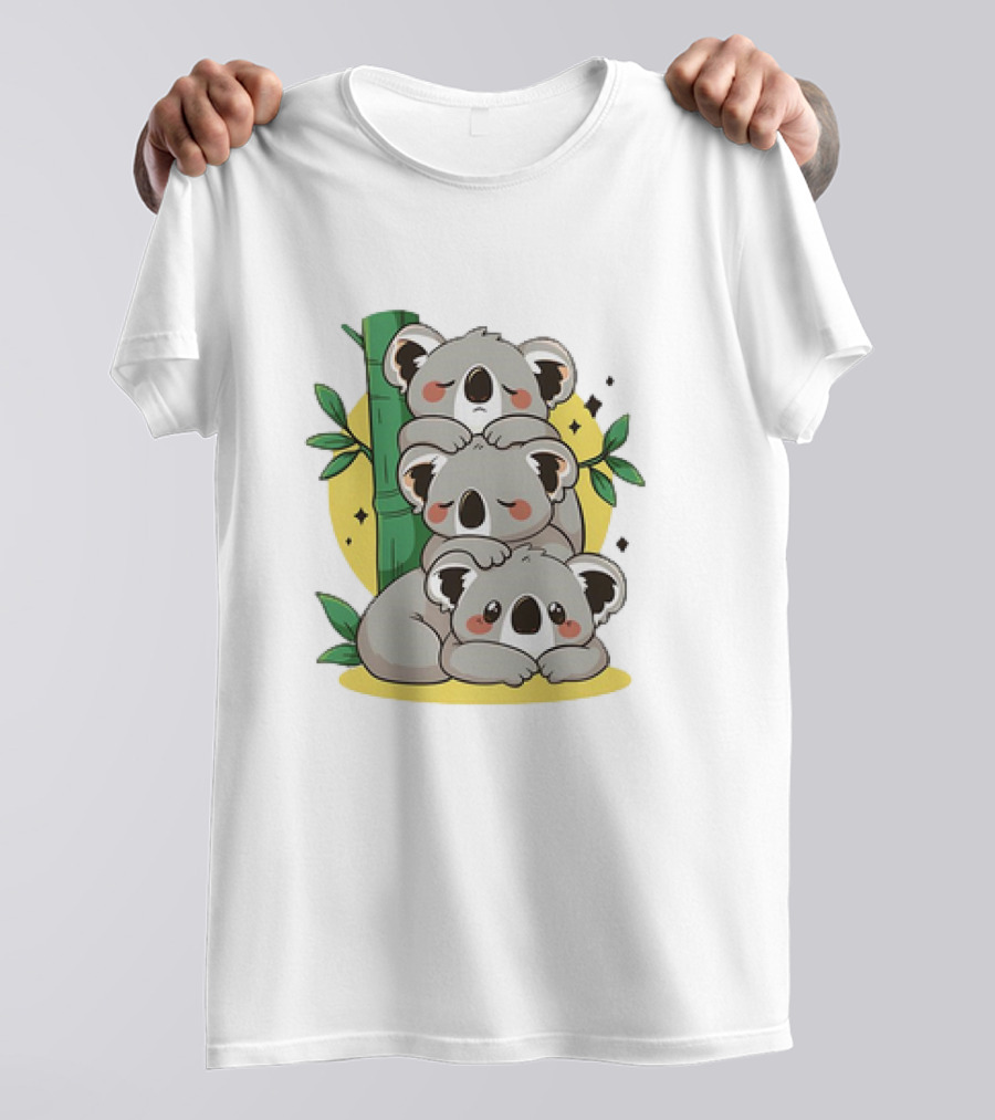 Koala Stack Trio With Bamboo And Leaves T-Shirt