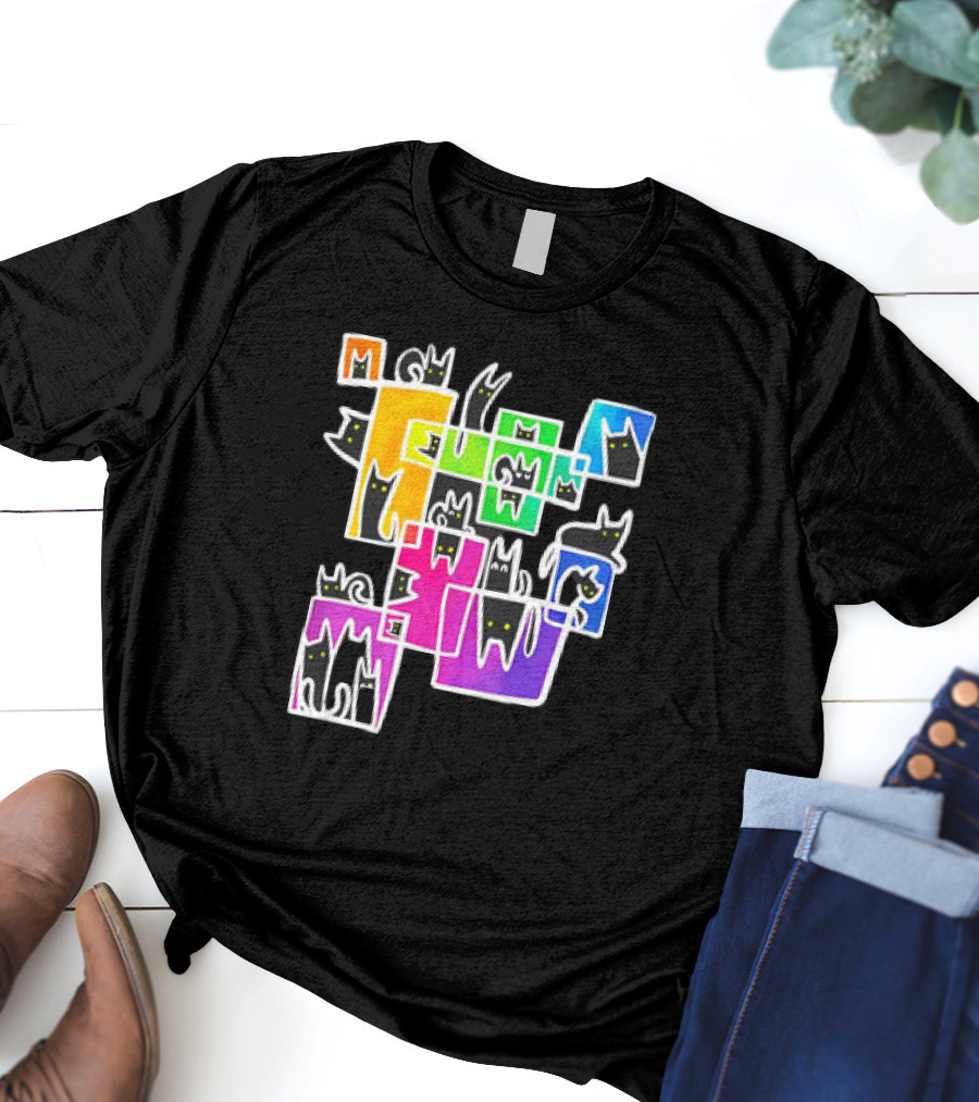 Cats Kitty Warp Rainbow Tetris Blocks T-Shirt