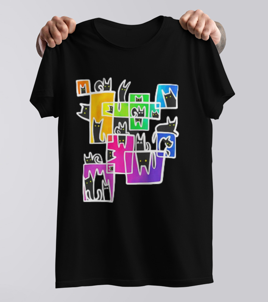 Cats Kitty Warp Rainbow Tetris Blocks T-Shirt