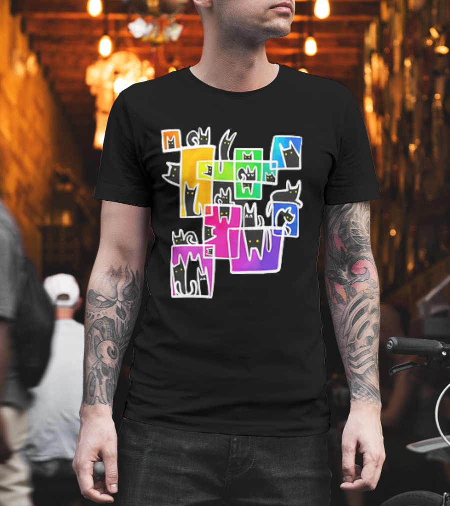 Cats Kitty Warp Rainbow Tetris Blocks T-Shirt
