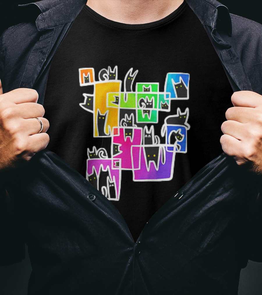 Cats Kitty Warp Rainbow Tetris Blocks T-Shirt