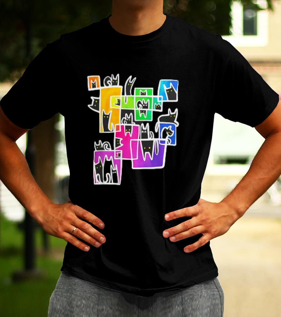 Cats Kitty Warp Rainbow Tetris Blocks T-Shirt