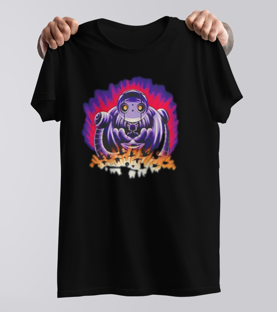 The Wild Robot Surrounded By Flames And Vibrant Aura Wild And Free T-Shirt