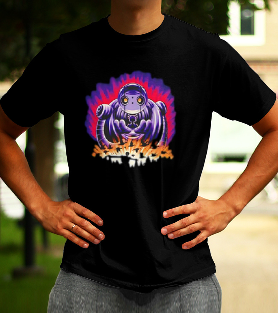 The Wild Robot Surrounded By Flames And Vibrant Aura Wild And Free T-Shirt