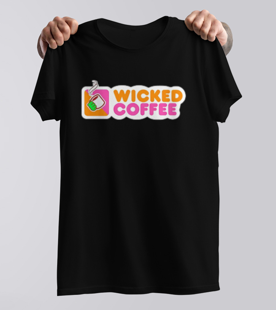 Wicked Coffee With Steaming Cup Emoji In Bold Pink And Orange Letters T-Shirt