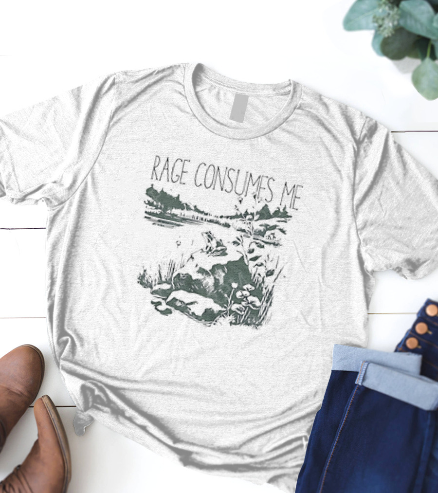 Rage Consumes Me Frog On Rock Lakeside Nature Scene T-Shirt