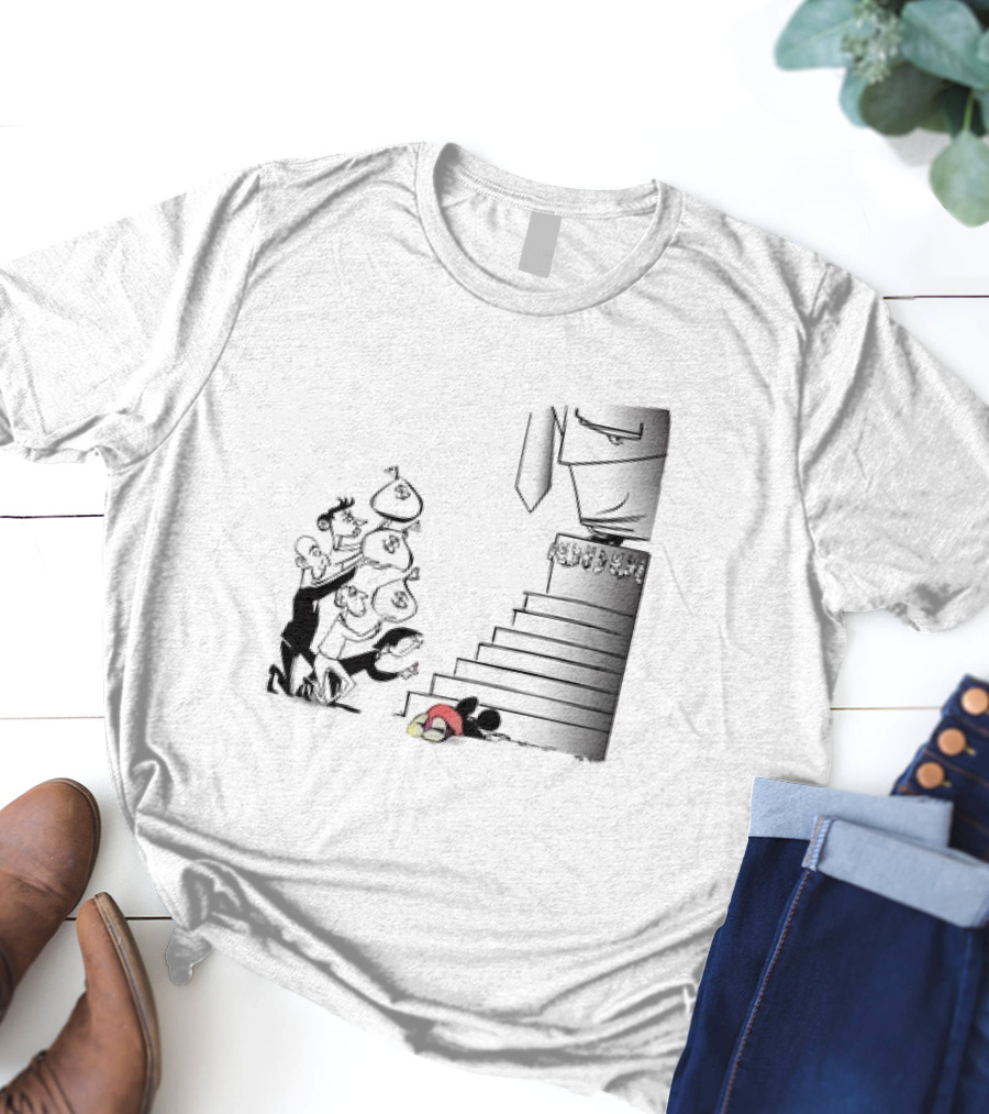 Mickey Mouse Money Bags Cartoon Stairs Political Satire T-Shirt
