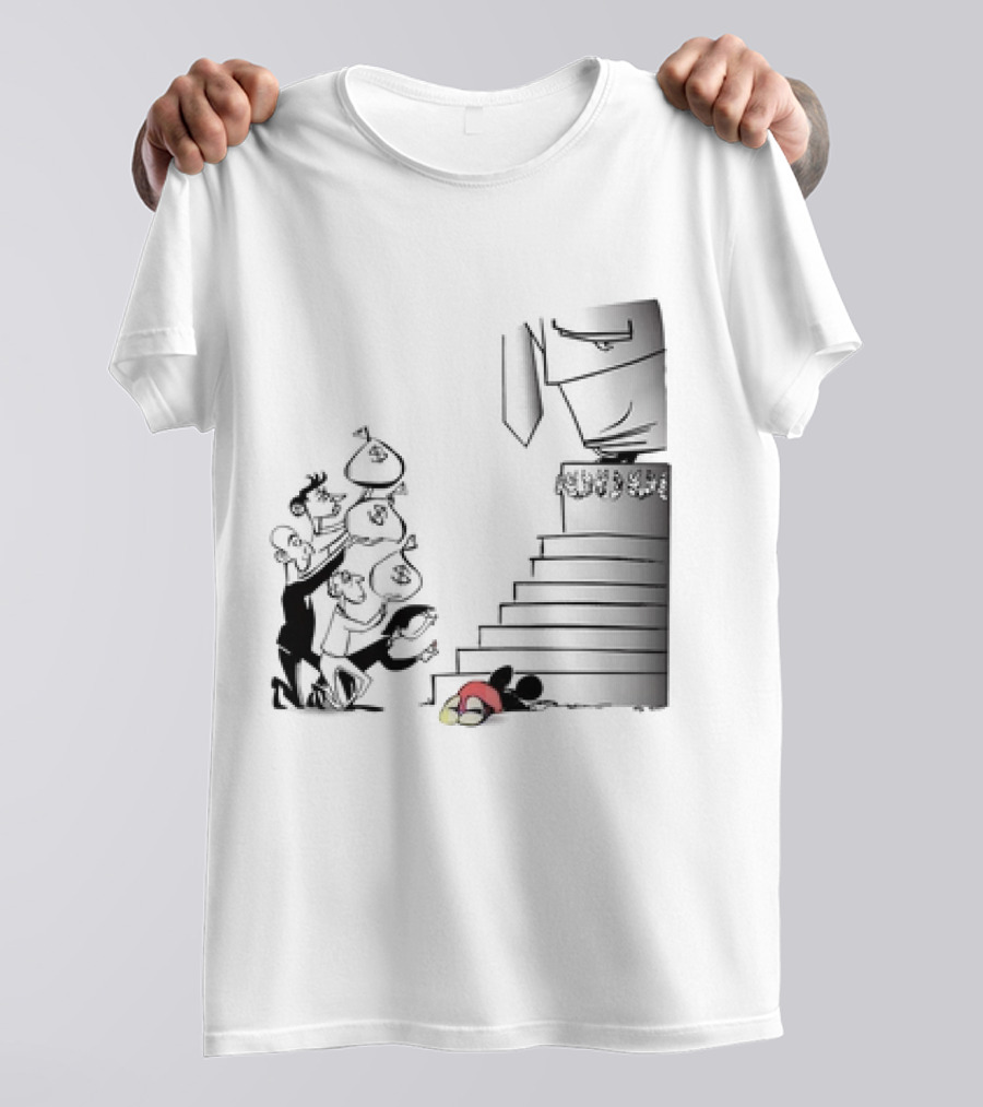 Mickey Mouse Money Bags Cartoon Stairs Political Satire T-Shirt