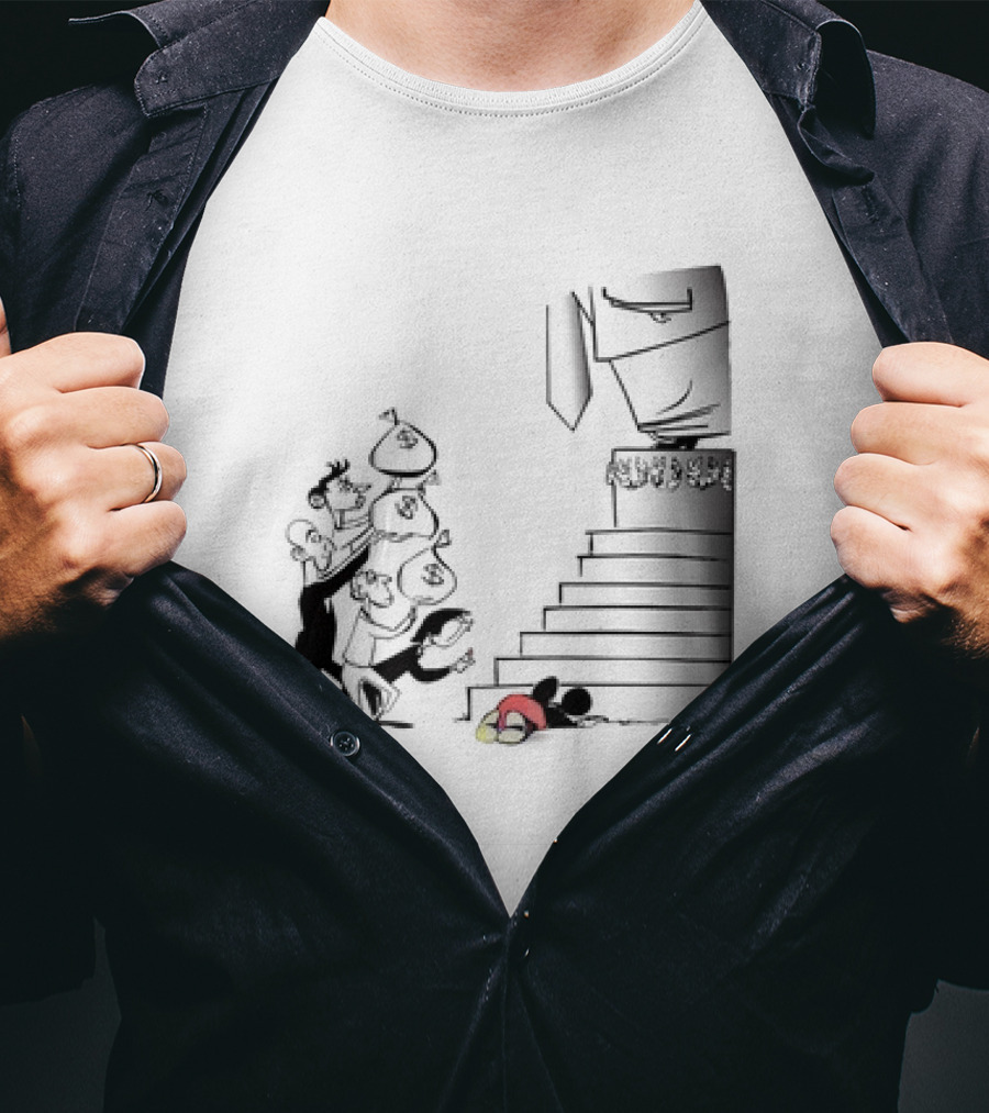 Mickey Mouse Money Bags Cartoon Stairs Political Satire T-Shirt