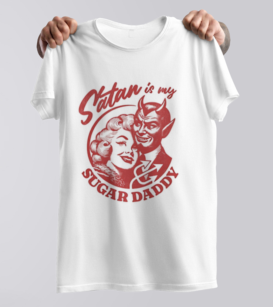 Satan Is My Sugar Daddy Retro Devil Couple T-Shirt