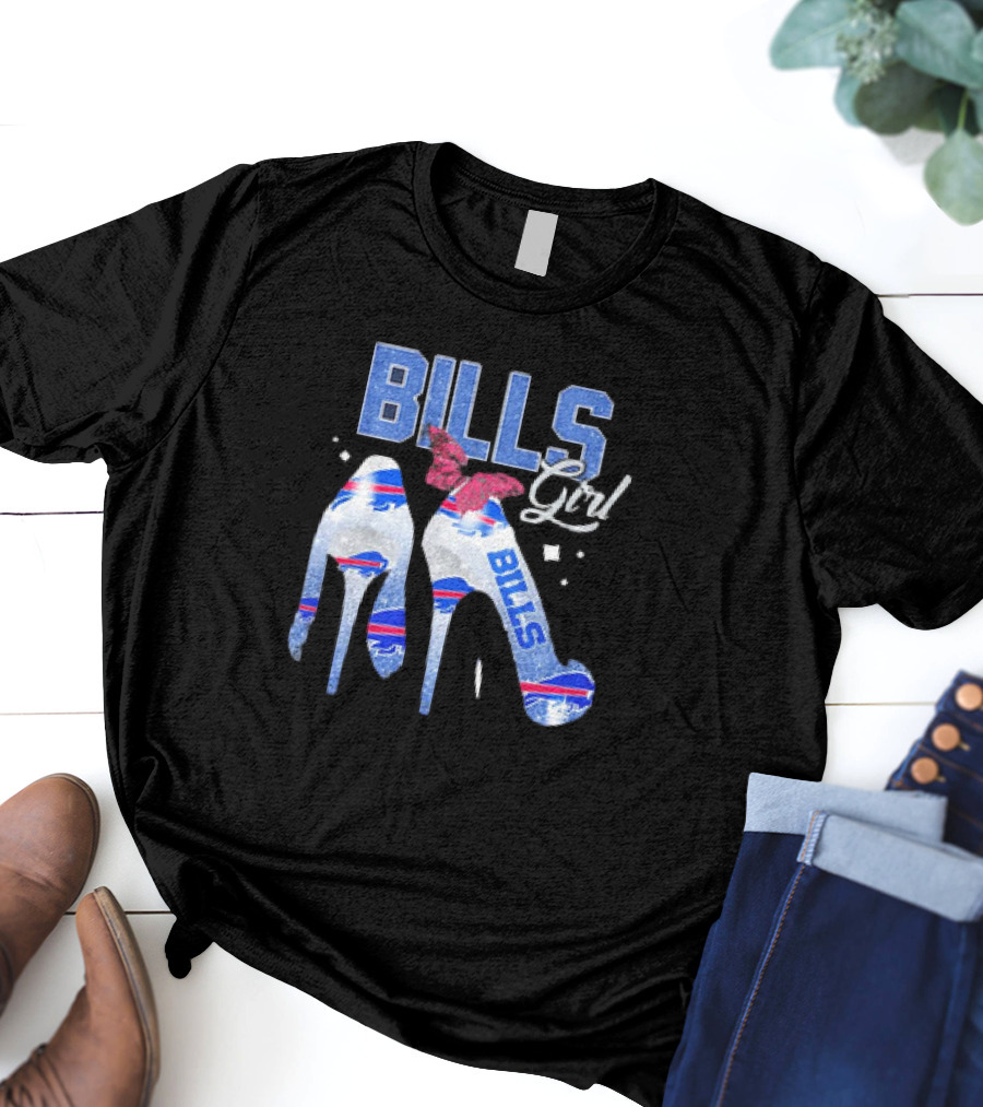 BILLS Girl Glitter Heels With Buffalo Logo And Pink Bow T-Shirt