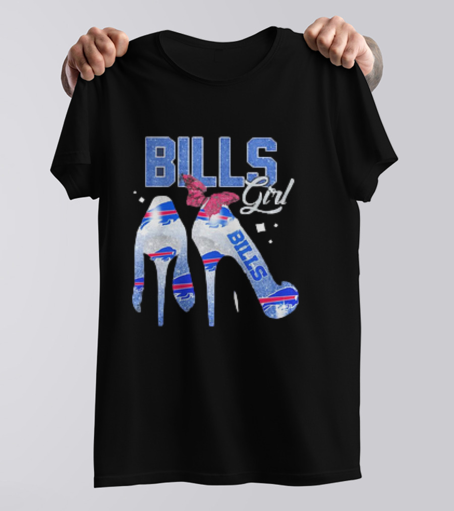 BILLS Girl Glitter Heels With Buffalo Logo And Pink Bow T-Shirt