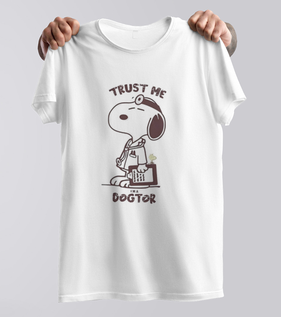 Snoopy Trust Me I’m A Dogtor Peanuts Comic Character With Stethoscope And Medical Coat T-Shirt