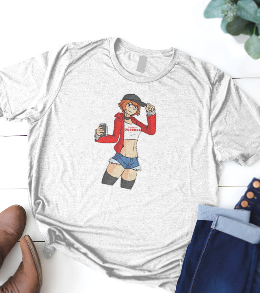 Tomboy Outback Steakhouse Anime Character With Casual Style And Red Jacket T-Shirt