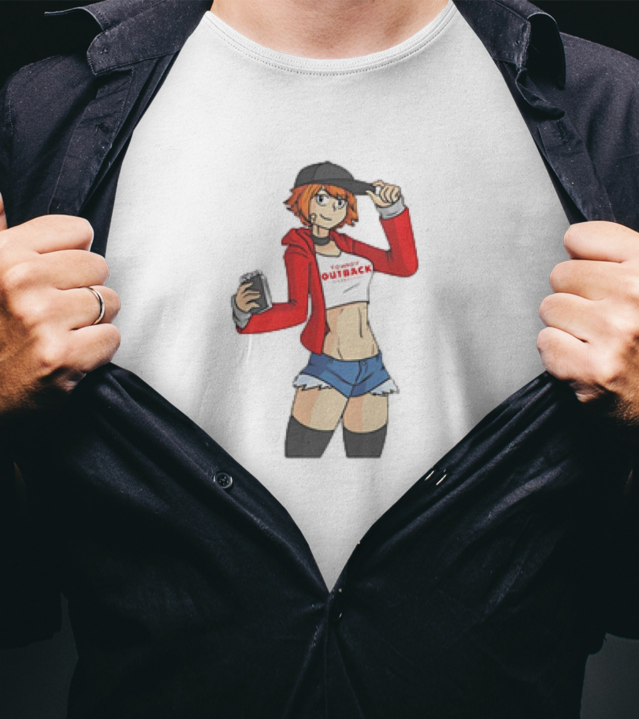 Tomboy Outback Steakhouse Anime Character With Casual Style And Red Jacket T-Shirt