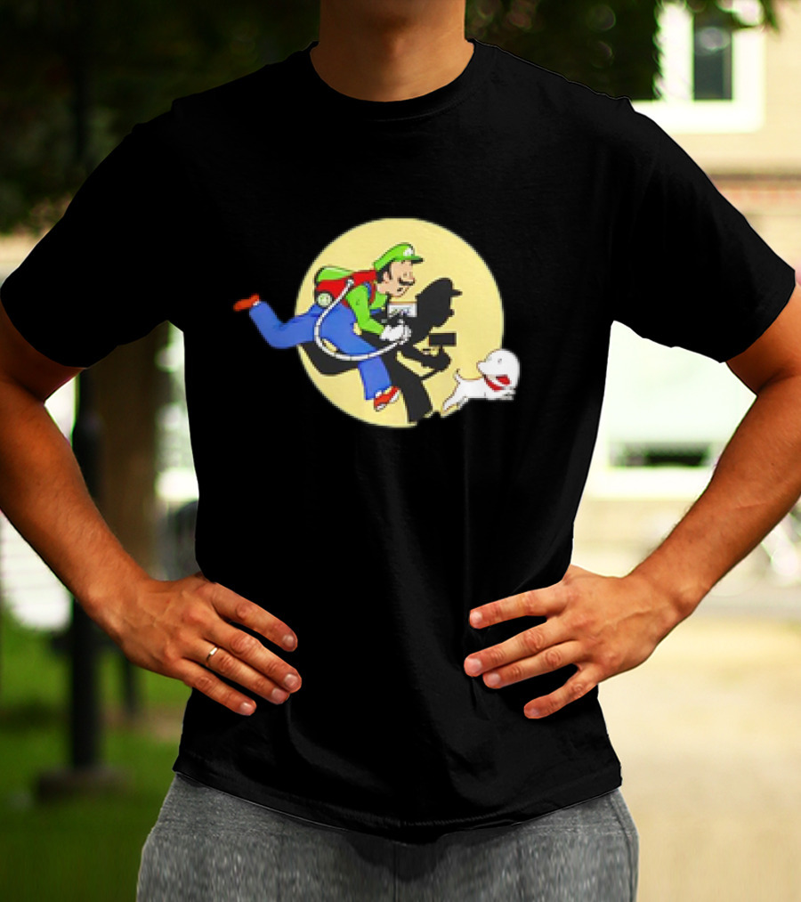 Luigi’s Mansion X The Adventures Of Tintin Luigi And Snowy Shadow Scene T-Shirt